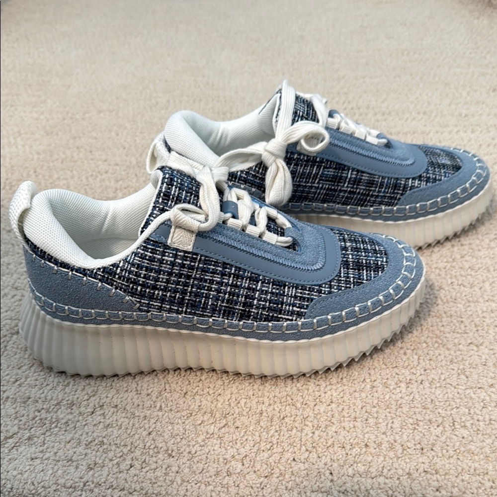 Corkys Blue Tweed Platform Sneakers with Cream Accents - Picture 2 of 5